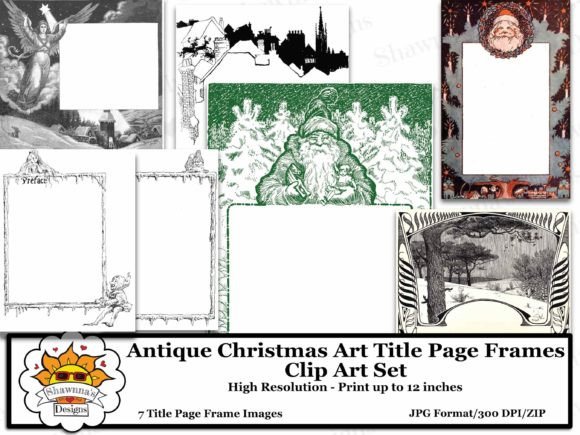 Antique Christmas Art Title Page Frames