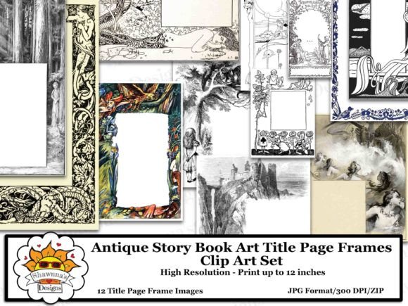 Antique Story Book Art Title Page Frames – Clip Art Set