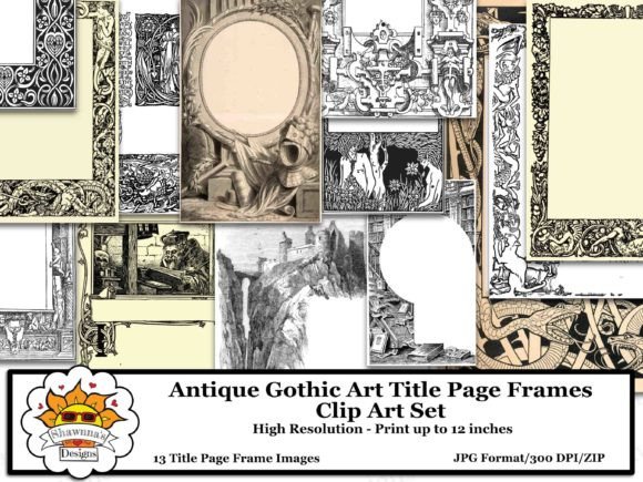Gothic Art Title Page Frames Set for Designers